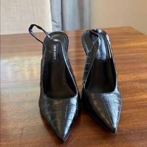 Nine West Black Croc-Pattern Slingback Heels